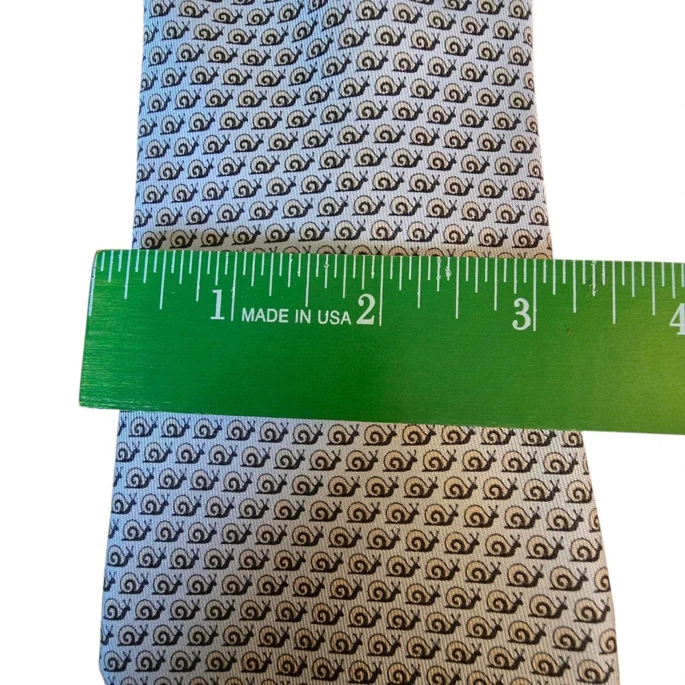 Hermes Paris Silk Tie Light Blue Grey Snail Animal Print Classic Mens Necktie